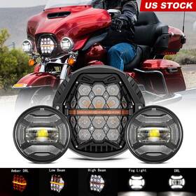 Mot 692090767514 Black 7 Inch Led Halo Headlight Fog Lamps For Harley Electra Glide Ultra Classic
