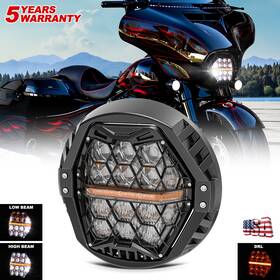 Mot 692090767675 7ftft Led Halo Headlight Hi-low Projector Beam Sealed For Harley Street Glide Flhx