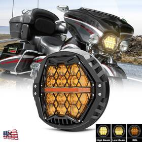 Mot 692090767859 7ftft Round Led Headlight Yellow Cover Amber Drl For Harley Electra Glide Classic