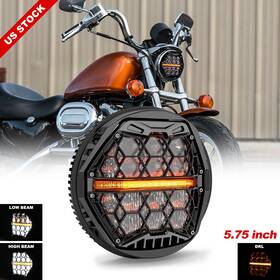 Mot 692090767866 5.75 Inch Round Led Headlight Amber Drl Sealed For Harley Sportster Xl883 Xl1200