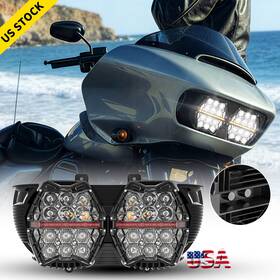 Mot 754137410484 Black Dual Led Headlight Hi-lo Beam With Drl Sealed For Harley Road Glide 2015-2024