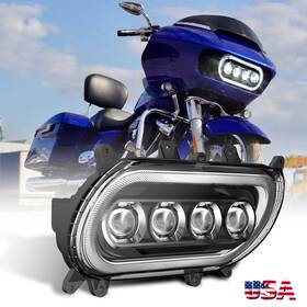Mot 754137410606 Dual Led Headlight Halo Headlamp For Harley Touring Fltrx Road Glide 2015-2024