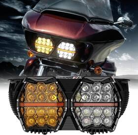 Mot 754137410743 Bicolor Led Dual Headlight Hi-lo Headlamp Drl For Harley Fltr Road Glide 2015-24
