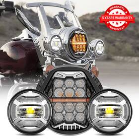 Mot 754137411146 Chrome 7inch Led Headlight And 4.5ftft Fog Lights For Harley Road King Classic Flhr