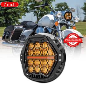 Mot 754137412860 7ftft Round Yellow Cover Led Headlight Hi-lo Drl For Harley Road King Flhr/i 1994