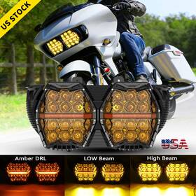 Mot 754137413379 Newest Brightest Yellow Led Headlight With Drl For Harley Road Glide Special Fltrxs