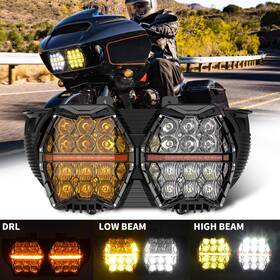 Mot 754137413515 Bicolor Led Projector Headlight Hi-lo Drl Sealed For Harley Road Glide 2015-2024