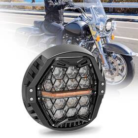 Mot 754137414383 Newest Black 7ftft Round Led Headlight Hi-low Drl Emc For Harley Touring Road King