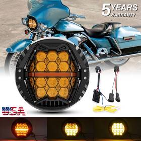 Mot 762891747425 7ftft Round Led Headlight Hi/lo Drl Beam For Harley Road King Street Glide Softail