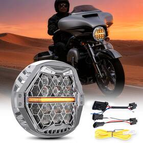 Mot 762891747661 7 Inch Round Led Headlight Hi-lo Amber Drl Headlamp Emc For Harley Street Glide Flhx