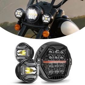 Mot 762891749337 7 Inch Led Headlight And 4.5ftft Passing Lamps For Harley Heritage Softail Classic Flstc