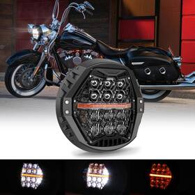 Mot Ly-hc7-06 7ftft Round Led Honeycomb Headlamp Hi-lo Drl Sealed For Harley Road King Efi Flhri