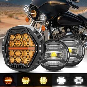 Mot Ly-hc7-bk-hh-01 7 Inch Yellow Led Headlight With Drl And 4.5ftft Foglights For Harley Electra Glide Classic