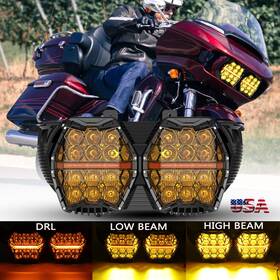 Ly-hl-rg001-hh-01 Mot Yellow Len Projector Led Dual Headlight Hi-low Drl For Harley Road Glide 2015-24