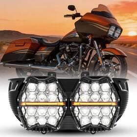 Mot Ly-rg001-09 Clear Lens Led Headlight Hi/low Amber Drl Beam Emc For Harley Road Glide 3 Fltrt