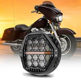 Ly26hl01hc7bk Mot Black 7ftft Led Halo Headlight Hi-lo Drl Lamp For Harley Street Glide Flhx/i 2006
