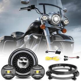 Nimarker 762891746251 3pcs Kit 7 Inch Led Headlight Lamp 2x 4.5 Fog Lights For Road King Flhr 1995-2014