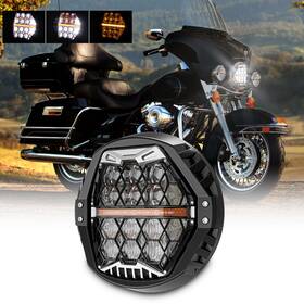 Realove 717931385044 Chrome Dot 7 Inch Round Led Headlight Hi-lo Beam Amber Drl For Electra Glide Classic