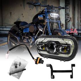 Realove 717931385181 Black Led Headlight Projector Hi/lo Drl Lamp Emc For Fat Bob Fxdf Fxfb 2008-2019