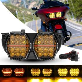 Realove 754137410330 Yellow Lens Dual Led Headlight Projector Hi-lo Drl For Harley Road Glide 2015-24