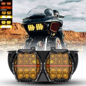 Realove 754137413119 Yellow Dual Led Headlight Hi-low Drl For Harley Road Glide Fltrx Fltru 2015-2024