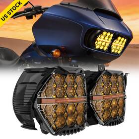Realove 754137414192 Yellow Dual Led Motor Headlight Hi-lo Drl Sealed For Harley Road Glide 2015-2024