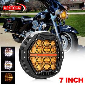 Realove 760314003875 Dot Emark 7ftft Round Led Headlight Hi-lo Beam Amber Drl For Electra Glide Classic