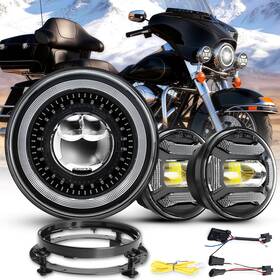 Realove 762891748071 7ftft Led Headlamp And Fog Lights For Harley Electra Glide Classic Touring Road King