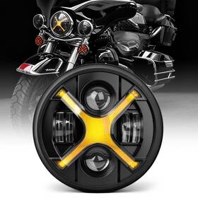 Riasdy Ra-mc7in-xw 7 Inch Black X-style Led Headlights Amber White Drl Motocycle Healights Halo Rin