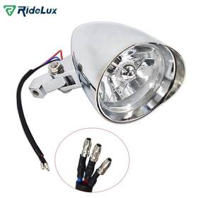 R989820 Ridelux 12v Motorcycle Headlight Chrome Visor For Bobber Chopper Dyna New