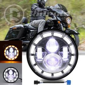 Ridroid 739804630099 1x 7 Inch Led Drl Headlight H4 Halo Ring For Harley Davidson Touring Road King