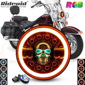 7y00016 Ridroid Rgb Skull 7 Inch Led Headlight Drl For Harley-davidson Heritage Softail Classic