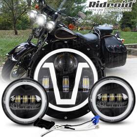 7y14wd02 Ridroid 7 Inch Halo Led Headlight 4.5 Fog Lamp For Harley Motorcycle Cvo Heritage Softail