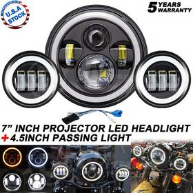 Aut-7y01-mt-02 Ridroid 7 Inch Led Halo Ring Headlight 4.5 Passing Light For Harley Touring Electra Glide