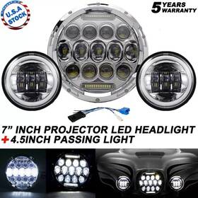Aut7y09wd003 Ridroid Chrome 85w Led 7ftft Headlight 4.5 Inch Halo Passing Lamp For Harley Touring
