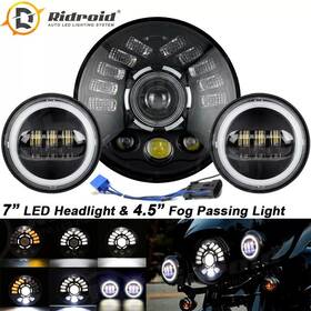 Aut7y21wd02 Ridroid 7 Inch Led Headlight Drl Turn Light 4.5 Halo Fog For Harley Yamaha Honda