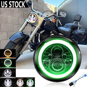 Mantd7y018 Ridroid 7 Inch Round Led Headlight With Green Halo Drl For Harley Davidson Fat Boy Flstf