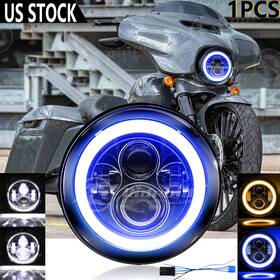 Mantd7y019 Ridroid Blue 7 Inch Led Headlight Halo Angel Eye For Harley Electra Glide Ultra Classic