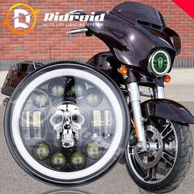 Ridroid-led-7y016dd-rgb Ridroid 7 Inch Led Rgb Headlight Skull Halo Ring For Harley Davidson Touring Road King