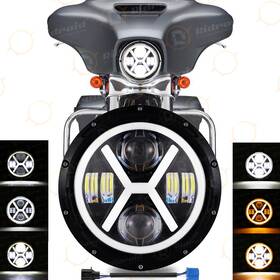 Ridroid-led-7y13-1 Ridroid Chrome 7inch Round Led Headlight H4& X Shape Drl For Harley Touring Road King