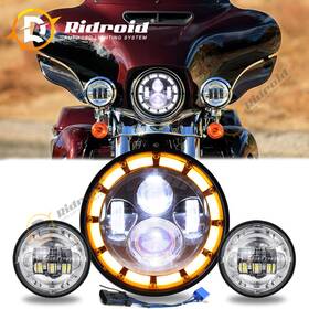 Ridroid-led-7y15wd Ridroid Dot 7 Inch Led Headlight 4.5 Fog Lights Kit For Harley Davidson Touring Road King