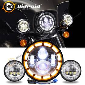Ridroid-led-7y15wd05 Ridroid 7 Inch 105w Led Headlight Hi/low 2pcs 4.5inch Fog Lights For Harley Davidson