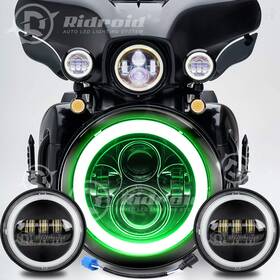 Ridroid-led-7y18-wd02-1 Ridroid Green 7 Inch Led Headlight 4.5 Fog Lights Halo Kit For Harley Motorcycle