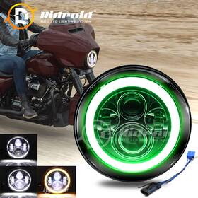 Ridroid-led-7y180-1 Ridroid For Harley Davidson Electra Glide Classic 7 Inch Led Headlight With Green Amber Halo