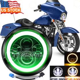 Ridroid-led-7y18dd-1 Ridroid 7 Inch Led Round Headlight Hi-low Beam Green&amber Halo For Harley Motorcycle