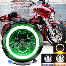 Ridroid-led-7y18dd-111 Ridroid 7 Inch Led Headlight H4 Green&amber Halo For Harley Davidson Touring Road King