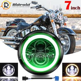 Ridroid-led-7y18dd Ridroid Green 7 Inch Led Projector Headlight Hi/lo Beam For Harley Davidson Fatboy Flstf