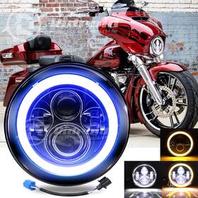 Ridroid-led-7y19dd-headlamp Ridroid Chrome For Harley Motorcycle Round 7inch Led Headlight Blue&amber Halo Ring Us
