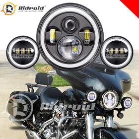 Ridroid-led-7ywd02-1 Ridroid Halo 7 Inch Led Projector Headlight 4.5 Passing Lights For Harley Touring Combo
