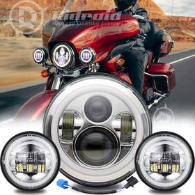 Ridroid-ledmptz01 Ridroid Chrome 7 Inch Led Headlight 4.5 Fog Lights Halo Kit For Harley Davidson